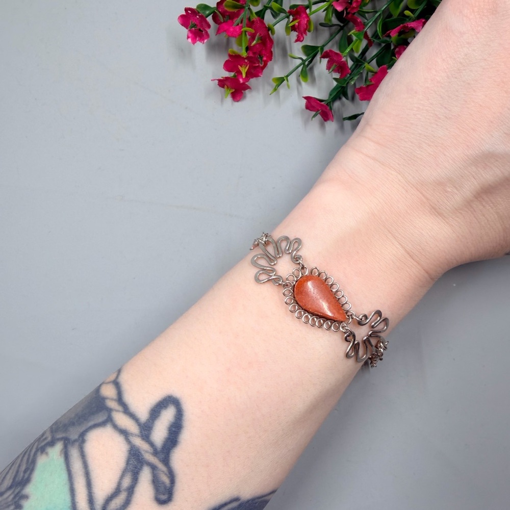 Handcrafted Brown Teardrop Stone Silver Wire Handmade Bracelet